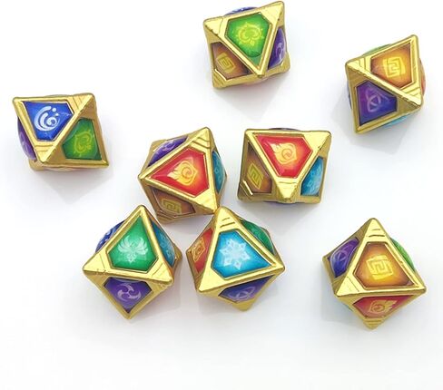 Genius Invokation Dice Set Sharp Edge Zinc Alloy Dice for Genshin Impact，Genshin Vision Polyhedral Role Playing Gaming Dice 8pcs in Kuwait