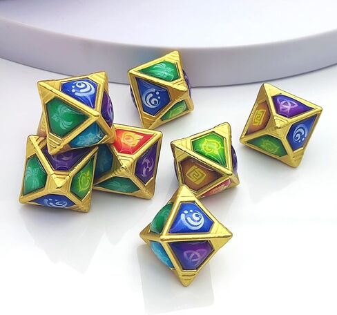 Genius Invokation Dice Set Sharp Edge Zinc Alloy Dice for Genshin Impact，Genshin Vision Polyhedral Role Playing Gaming Dice 8pcs in Kuwait