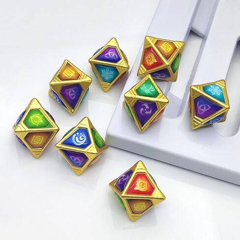 Genius Invokation Dice Set Sharp Edge Zinc Alloy Dice for Genshin Impact，Genshin Vision Polyhedral Role Playing Gaming Dice 8pcs in Kuwait