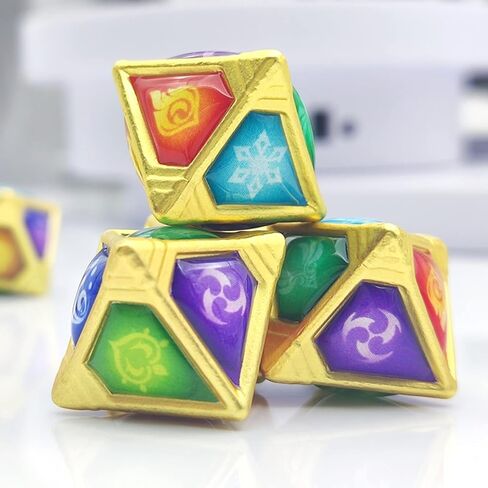 Genius Invokation Dice Set Sharp Edge Zinc Alloy Dice for Genshin Impact，Genshin Vision Polyhedral Role Playing Gaming Dice 8pcs in Kuwait