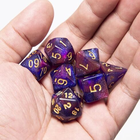 FLASHOWL Galaxy Dice Starry Sky مجموعة نرد متعدد السطوح ألعاب الطاولة النرد 6 مجموعات النرد 6 × 7 سلسلة يموت D20، D12، D10، D8، D6، D4 DND النرد DND RPG MTG ألوان مزدوجة، 6 ألوان تخفيف التوتر (42 قطعة) in Kuwait