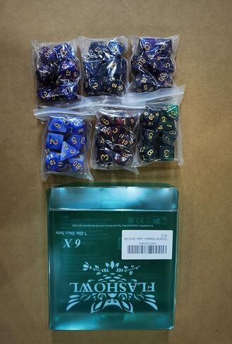 FLASHOWL Galaxy Dice Starry Sky مجموعة نرد متعدد السطوح ألعاب الطاولة النرد 6 مجموعات النرد 6 × 7 سلسلة يموت D20، D12، D10، D8، D6، D4 DND النرد DND RPG MTG ألوان مزدوجة، 6 ألوان تخفيف التوتر (42 قطعة) in Kuwait