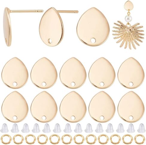 CREATCABIN 30Pcs 18K Gold Plated Brass Round Stud Earring Posts Earring with Loop Findings Components 30pcs Open Jump Ring 100pcs Plastic Ear Nuts for DIY Jewelry Making 12mm in Kuwait