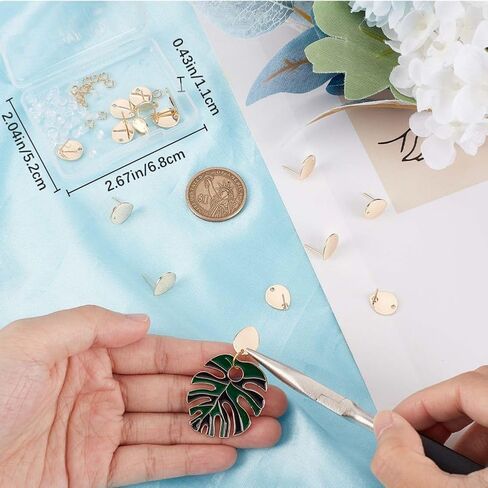 CREATCABIN 30Pcs 18K Gold Plated Brass Round Stud Earring Posts Earring with Loop Findings Components 30pcs Open Jump Ring 100pcs Plastic Ear Nuts for DIY Jewelry Making 12mm in Kuwait
