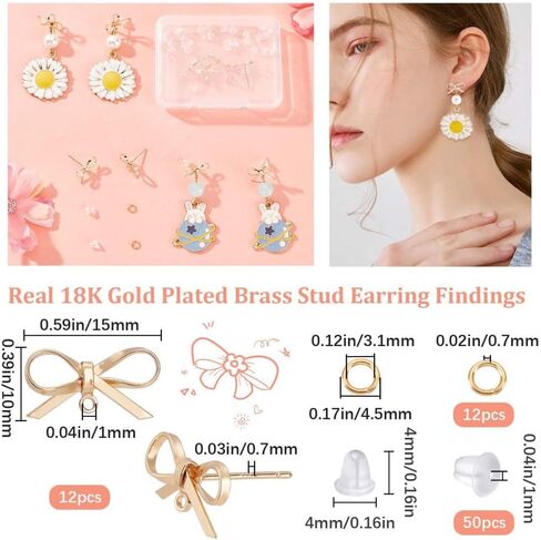 CREATCABIN 30Pcs 18K Gold Plated Brass Round Stud Earring Posts Earring with Loop Findings Components 30pcs Open Jump Ring 100pcs Plastic Ear Nuts for DIY Jewelry Making 12mm in Kuwait
