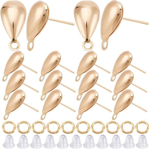 CREATCABIN 30Pcs 18K Gold Plated Brass Round Stud Earring Posts Earring with Loop Findings Components 30pcs Open Jump Ring 100pcs Plastic Ear Nuts for DIY Jewelry Making 12mm in Kuwait