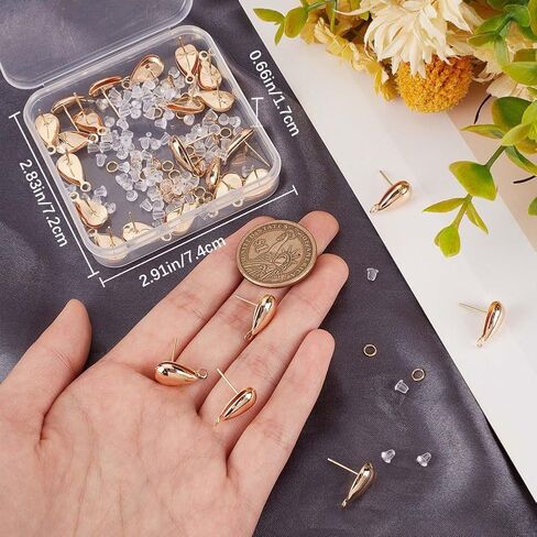 CREATCABIN 30Pcs 18K Gold Plated Brass Round Stud Earring Posts Earring with Loop Findings Components 30pcs Open Jump Ring 100pcs Plastic Ear Nuts for DIY Jewelry Making 12mm in Kuwait