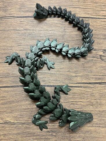 MunnyGrubbers - لعبة Crystal Dragon Fidget مقاس XL 26 بوصة - شديدة التحمل - تمثال تنين بلاستيكي مرن مطبوع ثلاثي الأبعاد - متوافق مع بيضة المفاجآت - تنين مرن - (تنين أسود) in Kuwait