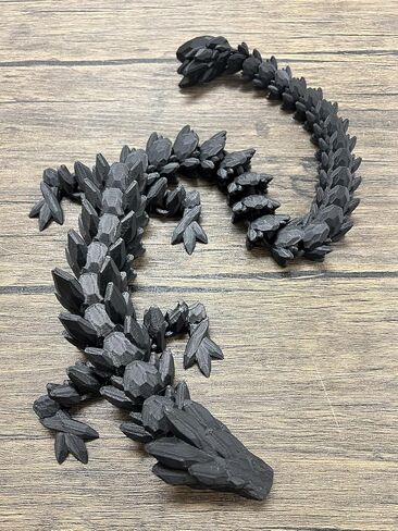 MunnyGrubbers - لعبة Crystal Dragon Fidget مقاس XL 26 بوصة - شديدة التحمل - تمثال تنين بلاستيكي مرن مطبوع ثلاثي الأبعاد - متوافق مع بيضة المفاجآت - تنين مرن - (تنين أسود) in Kuwait