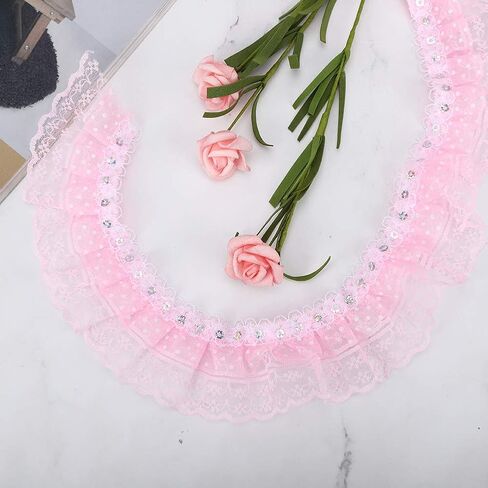 شريط دانتيل شبكي 5 ياردة، 45 مم نقاط طباعة مطوي شريط دانتيل شبكي خياطة ترتر مطرز DIY حرفة (أرجواني) in Kuwait