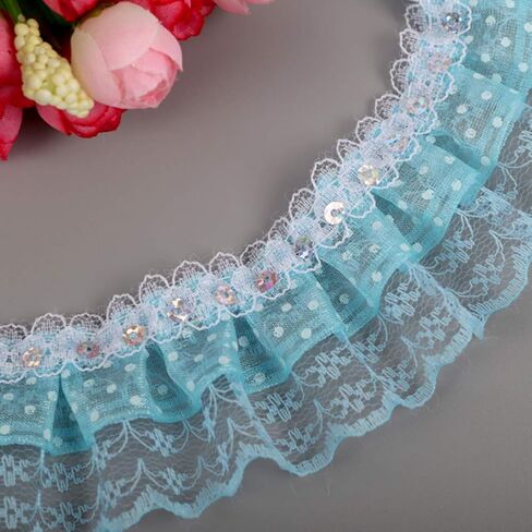 شريط دانتيل شبكي 5 ياردة، 45 مم نقاط طباعة مطوي شريط دانتيل شبكي خياطة ترتر مطرز DIY حرفة (أرجواني) in Kuwait