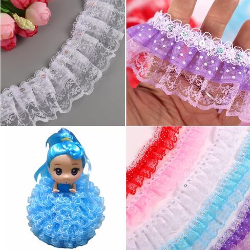 شريط دانتيل شبكي 5 ياردة، 45 مم نقاط طباعة مطوي شريط دانتيل شبكي خياطة ترتر مطرز DIY حرفة (أرجواني) in Kuwait