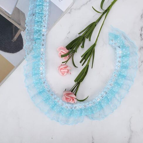 شريط دانتيل شبكي 5 ياردة، 45 مم نقاط طباعة مطوي شريط دانتيل شبكي خياطة ترتر مطرز DIY حرفة (أرجواني) in Kuwait