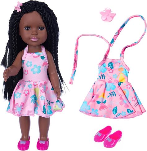 مجموعة دمية طفلة صغيرة باللون الأسود مقاس 36.37 سم من إيكور فان، دمية فتاة من السيليكون الواقعي القابل للغسل مع فستان لطيف in Kuwait