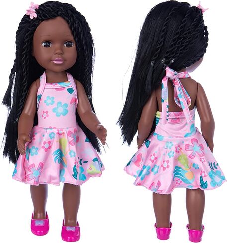 مجموعة دمية طفلة صغيرة باللون الأسود مقاس 36.37 سم من إيكور فان، دمية فتاة من السيليكون الواقعي القابل للغسل مع فستان لطيف in Kuwait