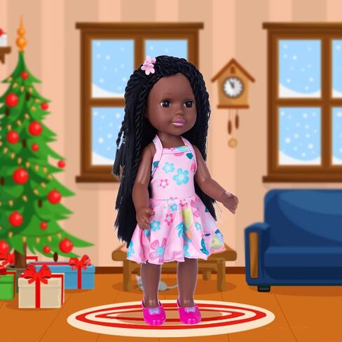 مجموعة دمية طفلة صغيرة باللون الأسود مقاس 36.37 سم من إيكور فان، دمية فتاة من السيليكون الواقعي القابل للغسل مع فستان لطيف in Kuwait