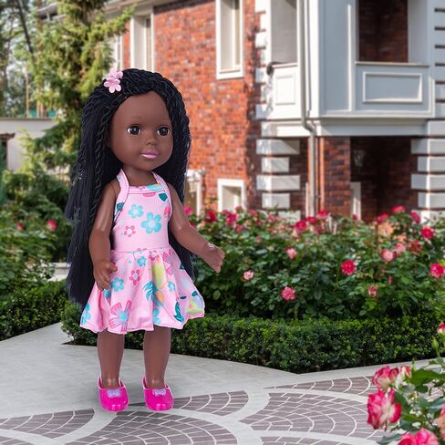 مجموعة دمية طفلة صغيرة باللون الأسود مقاس 36.37 سم من إيكور فان، دمية فتاة من السيليكون الواقعي القابل للغسل مع فستان لطيف in Kuwait