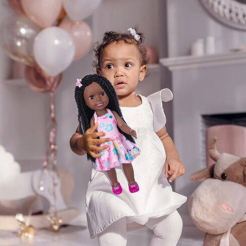 مجموعة دمية طفلة صغيرة باللون الأسود مقاس 36.37 سم من إيكور فان، دمية فتاة من السيليكون الواقعي القابل للغسل مع فستان لطيف in Kuwait