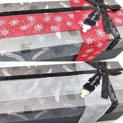 1.6 بوصة عرض من الساتان الأبيض والأحمر مع رقائق الثلج البيضاء لعيد الميلاد لتزيين حفلات الكريسماس، تغليف الهدايا 2 لفة 50.3 ياردة (46 م) in Kuwait