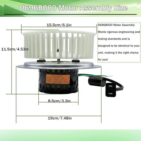 Upgraded 0696B000 Motor Assembly Compatible with Nutone Bathroom Fan QT100 QT110 and QT9093 Series, for Bathroom Fan Replacement Parts, Replace for 8253210230、8253210930, etc., 5 Years Warranty in Kuwait