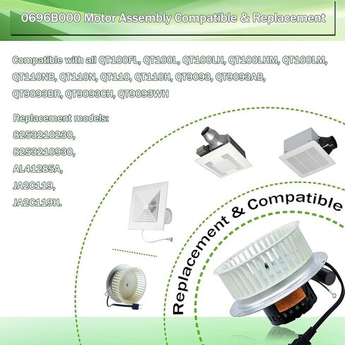 Upgraded 0696B000 Motor Assembly Compatible with Nutone Bathroom Fan QT100 QT110 and QT9093 Series, for Bathroom Fan Replacement Parts, Replace for 8253210230、8253210930, etc., 5 Years Warranty in Kuwait