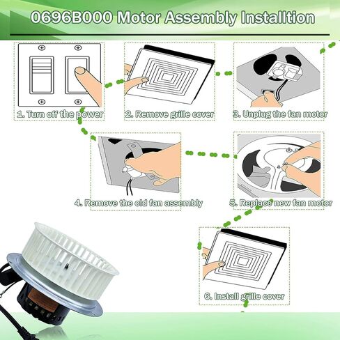 Upgraded 0696B000 Motor Assembly Compatible with Nutone Bathroom Fan QT100 QT110 and QT9093 Series, for Bathroom Fan Replacement Parts, Replace for 8253210230、8253210930, etc., 5 Years Warranty in Kuwait