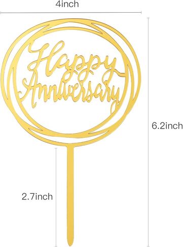 زينة كعكة عيد ميلاد سعيد من يووكي لتزيين الكيك، 6 قطع أكريليك لحفلات الزواج ولوازم الحفلات، طبقة علوية بتصميم الذكرى السنوية اللامعة باللون الذهبي in Kuwait