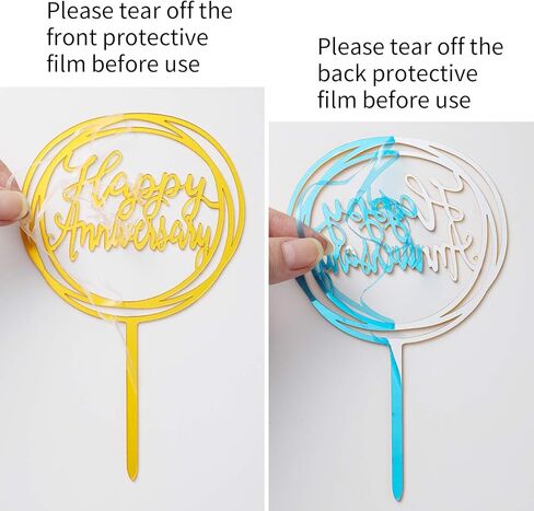 زينة كعكة عيد ميلاد سعيد من يووكي لتزيين الكيك، 6 قطع أكريليك لحفلات الزواج ولوازم الحفلات، طبقة علوية بتصميم الذكرى السنوية اللامعة باللون الذهبي in Kuwait