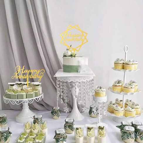 زينة كعكة عيد ميلاد سعيد من يووكي لتزيين الكيك، 6 قطع أكريليك لحفلات الزواج ولوازم الحفلات، طبقة علوية بتصميم الذكرى السنوية اللامعة باللون الذهبي in Kuwait