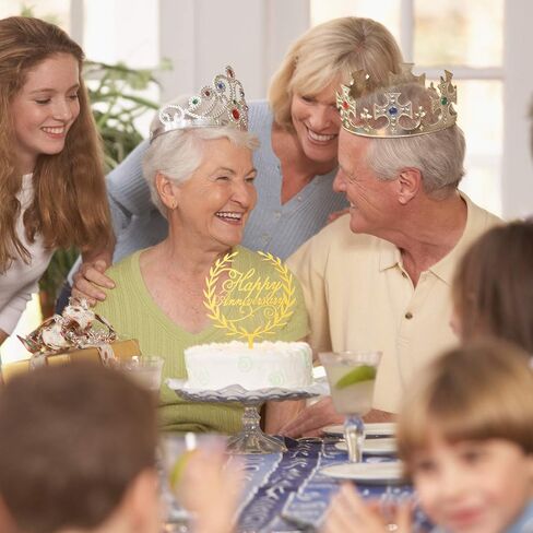 زينة كعكة عيد ميلاد سعيد من يووكي لتزيين الكيك، 6 قطع أكريليك لحفلات الزواج ولوازم الحفلات، طبقة علوية بتصميم الذكرى السنوية اللامعة باللون الذهبي in Kuwait