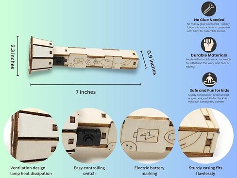بيكا تويز مصباح يدوي خشبي كهربائي يدوي الصنع - تجربة علمية وألعاب تعليمية للأطفال من سن 6 إلى 10 سنوات in Kuwait