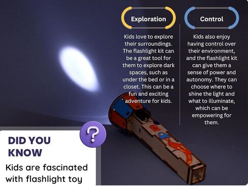 بيكا تويز مصباح يدوي خشبي كهربائي يدوي الصنع - تجربة علمية وألعاب تعليمية للأطفال من سن 6 إلى 10 سنوات in Kuwait