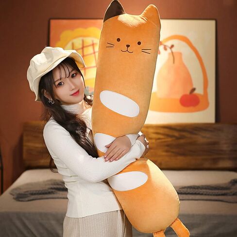 Ditucu Bread Pillow Long Cat Plush Doll Toy Soft Cartoon Kitten Stuffed Animal Funny Food Plushie Gift for Kids Girlfriend Orange 23.6 inch in Kuwait