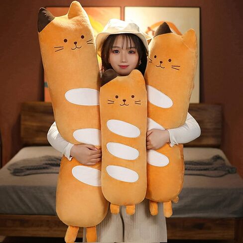 Ditucu Bread Pillow Long Cat Plush Doll Toy Soft Cartoon Kitten Stuffed Animal Funny Food Plushie Gift for Kids Girlfriend Orange 23.6 inch in Kuwait