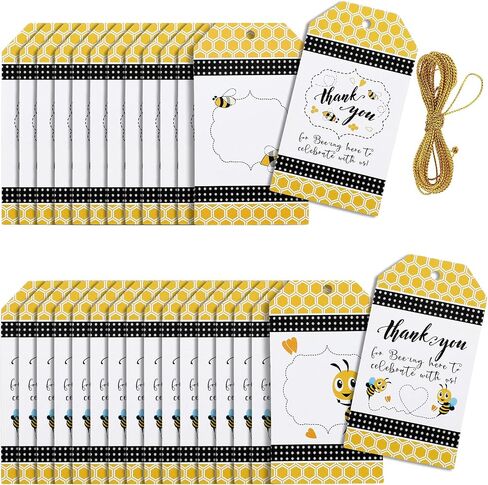 60 Pieces Thank You Tags with Gold Rope Thank You Bee-ing Here Tags Bee Party Gift Tags for Baby Shower Wedding Birthday Party in Saudi Arabia