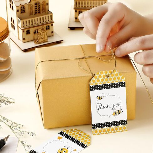 60 Pieces Thank You Tags with Gold Rope Thank You Bee-ing Here Tags Bee Party Gift Tags for Baby Shower Wedding Birthday Party in Saudi Arabia