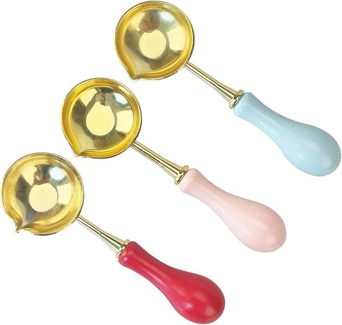 3 Pieces Wax Seal Spoon Brass Vintage Wooden Handle, Wax Seal Warmer for Wax Seal Stamp Envelope Letter Art Craft (LHQZ) in Kuwait