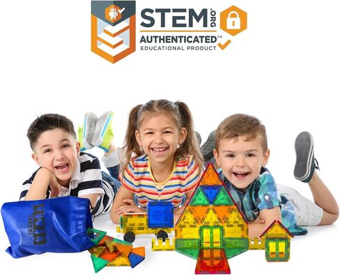 تيتان مجموعة بناء بلاط مغناطيسي تتوهج في الظلام مكونة من 60 قطعة، اشكال متنوعة متعددة الالوان، لعبة ستيم، سيارات، لعب ابداعي، شنطة تخزين وسلسلة مفاتيح ومصباح يدوي بالاشعة فوق البنفسجية للرسم على in Kuwait