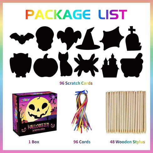 MGparty Halloween Crafts for Kids, 48PCS Rainbow Scratch Art Cards Kit in Kuwait