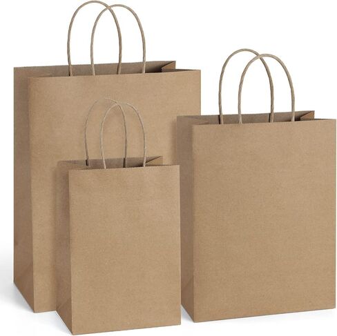 أكياس ورق كرافت من BagDream مقاس 5 × 3 × 8 و8 × 4.25 × 10 و10 × 5 × 13 25 قطعة لكل منها، أكياس هدايا بيضاء بمقابض، وحقائب حرفية، وحقائب بضائع، وحقائب بيع بالتجزئة، وأكياس ورقية قابلة لإعادة التدوير بنسبة 100% in Kuwait