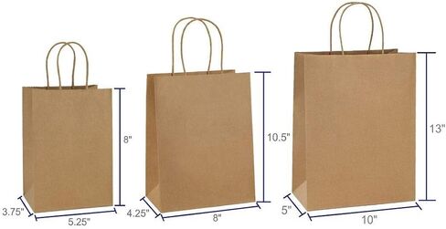 أكياس ورق كرافت من BagDream مقاس 5 × 3 × 8 و8 × 4.25 × 10 و10 × 5 × 13 25 قطعة لكل منها، أكياس هدايا بيضاء بمقابض، وحقائب حرفية، وحقائب بضائع، وحقائب بيع بالتجزئة، وأكياس ورقية قابلة لإعادة التدوير بنسبة 100% in Kuwait