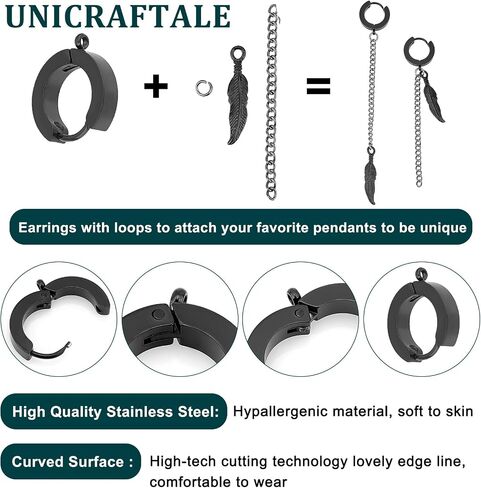 UNICRAFTALE 12 قطعة 201 من الفولاذ المقاوم للصدأ أقراط هوجي هوب النتائج 15 مم أقراط ذهبية طويلة النتائج هيبوالرجينيك أقراط دائرية دائرية مع حلقة لصنع المجوهرات بنفسك in Kuwait