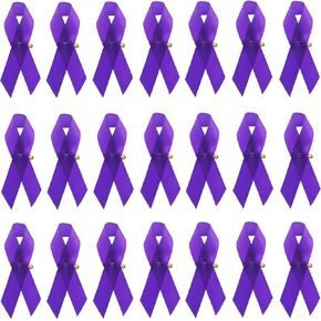 دبابيس شريطية للتوعية من الساتان من القماش الأرجواني للتوعية بالسرطان دبوس طية صدر السترة شريط أرجواني مع دبابيس أمان للنساء (200) in Kuwait