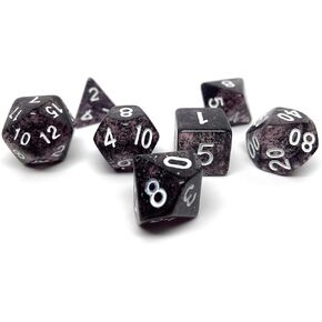 Glitter and Sparkle Polyhedral Dice Set - 7 Piece Dice Set with One D20, D12, D10, D8, D6, D4, and D00 (Black Sparkle with White Font) in Kuwait