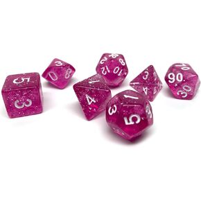Glitter and Sparkle Polyhedral Dice Set - 7 Piece Dice Set with One D20, D12, D10, D8, D6, D4, and D00 (Black Sparkle with White Font)