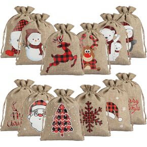 OWill 24PCS Small Christmas Gift Bags,Christmas Candy Treat Bags Burlap Drawstring Mini Bags for Christmas Party Candy Gifts Coworker in Kuwait