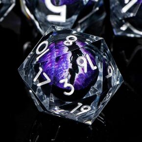 Red Dragon Eye Dice Set, 7PCS Liquid Core Sharp Edge Polyhedral Dice, Resin D&D Dice for RPG Role Playing Games, Handmade in Kuwait