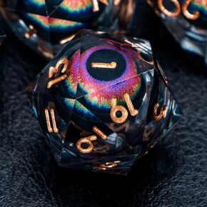 Red Dragon Eye Dice Set, 7PCS Liquid Core Sharp Edge Polyhedral Dice, Resin D&D Dice for RPG Role Playing Games, Handmade