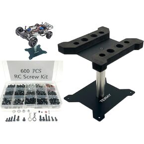 TEIRAY 600pcs Universal RC Screw Kit Screws Assortment and Aluminum Repair Work Stand Hardware Fasteners for Traxxas Axial Redcat HPI Arrma SCX10 Losi 1/8 1/10 1/12 1/16 Car Crawler Body Clips (Blue)