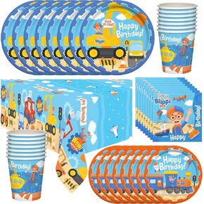 Treasures Gifted Officially Licensed Blippi Birthday Party Supplies - Serves 16 Guests - Dinnerware Deluxe Set - Blippi Vehicle Party Supplies - Blippi Tablecloth, Blippi Plates, Blippi Cups & Napkins in Saudi Arabia